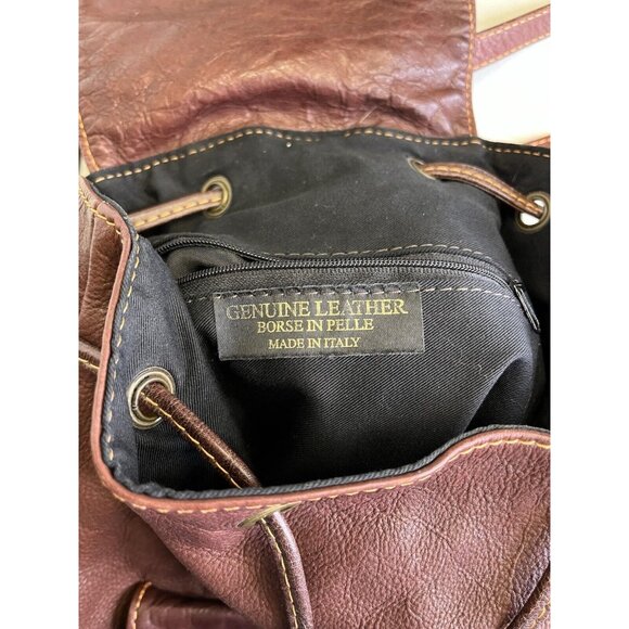Borse In Pelle Brown Cognac Leather Backpack Made In Italy Bag Pockets Travel - Picture 11 of 12